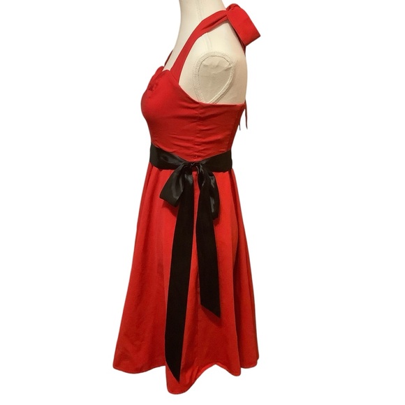 GRACE KARIN VINTAGE 1950’S STYLE HALTER FIT & FLAIRE RED DRESS/ Size S - Picture 2 of 11